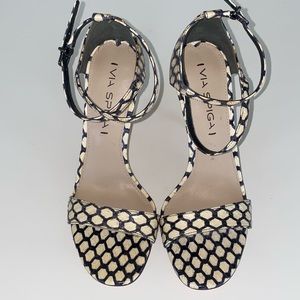 New Via Spiga ankle tie snakeskin leather heels